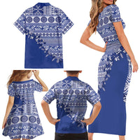 Fiji Marau na Kerisimasi Family Matching Short Sleeve Bodycon Dress and Hawaiian Shirt Blue Tagimoucia Tapa Masi Tribal LT9 - Polynesian Pride