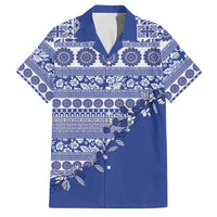 Fiji Marau na Kerisimasi Family Matching Summer Maxi Dress and Hawaiian Shirt Blue Tagimoucia Tapa Masi Tribal LT9 Dad's Shirt - Short Sleeve Blue - Polynesian Pride