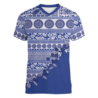 Fiji Marau na Kerisimasi Women V-Neck T-Shirt Blue Tagimoucia Tapa Masi Tribal LT9 Female Blue - Polynesian Pride