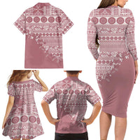 Fiji Marau na Kerisimasi Family Matching Long Sleeve Bodycon Dress and Hawaiian Shirt Dusty Rose Tagimoucia Tapa Masi Tribal LT9 - Polynesian Pride