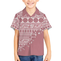 Fiji Marau na Kerisimasi Family Matching Off The Shoulder Long Sleeve Dress and Hawaiian Shirt Dusty Rose Tagimoucia Tapa Masi Tribal LT9 Son's Shirt Pink - Polynesian Pride