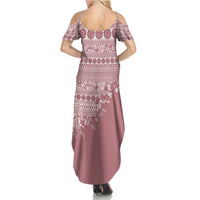 Fiji Marau na Kerisimasi Family Matching Summer Maxi Dress and Hawaiian Shirt Dusty Rose Tagimoucia Tapa Masi Tribal LT9 - Polynesian Pride
