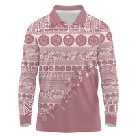 Fiji Marau na Kerisimasi Long Sleeve Polo Shirt Dusty Rose Tagimoucia Tapa Masi Tribal LT9 Pink - Polynesian Pride