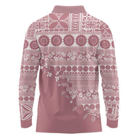 Fiji Marau na Kerisimasi Long Sleeve Polo Shirt Dusty Rose Tagimoucia Tapa Masi Tribal LT9 - Polynesian Pride