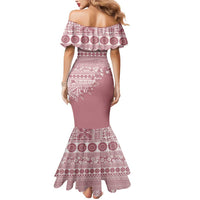 Fiji Marau na Kerisimasi Mermaid Dress Dusty Rose Tagimoucia Tapa Masi Tribal LT9 - Polynesian Pride