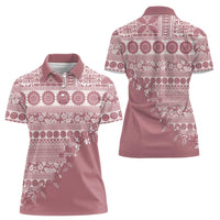 Fiji Marau na Kerisimasi Women Polo Shirt Dusty Rose Tagimoucia Tapa Masi Tribal LT9 - Polynesian Pride