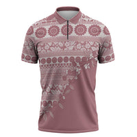 Fiji Marau na Kerisimasi Zipper Polo Shirt Dusty Rose Tagimoucia Tapa Masi Tribal LT9 Pink - Polynesian Pride