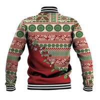 Fiji Marau na Kerisimasi Baseball Jacket Red Tagimoucia Tapa Masi Tribal - Polynesian Pride
