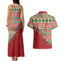 Fiji Marau na Kerisimasi Couples Matching Tank Maxi Dress and Hawaiian Shirt Red Tagimoucia Tapa Masi Tribal LT9 - Polynesian Pride