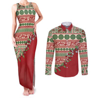 Fiji Marau na Kerisimasi Couples Matching Tank Maxi Dress and Long Sleeve Button Shirt Red Tagimoucia Tapa Masi Tribal LT9 Red - Polynesian Pride