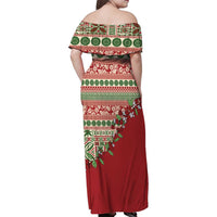 Fiji Marau na Kerisimasi Family Matching Off Shoulder Maxi Dress and Hawaiian Shirt Red Tagimoucia Tapa Masi Tribal LT9 - Polynesian Pride