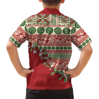 Fiji Marau na Kerisimasi Family Matching Off Shoulder Short Dress and Hawaiian Shirt Red Tagimoucia Tapa Masi Tribal LT9 - Polynesian Pride