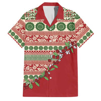 Fiji Marau na Kerisimasi Family Matching Off Shoulder Short Dress and Hawaiian Shirt Red Tagimoucia Tapa Masi Tribal LT9 Dad's Shirt - Short Sleeve Red - Polynesian Pride