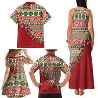 Fiji Marau na Kerisimasi Family Matching Tank Maxi Dress and Hawaiian Shirt Red Tagimoucia Tapa Masi Tribal LT9 - Polynesian Pride