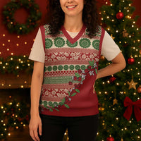 Fiji Marau na Kerisimasi Christmas Knitted V-Neck Vest Red Tagimoucia Tapa Masi Tribal LT9 - Polynesian Pride