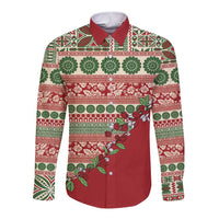 Fiji Marau na Kerisimasi Long Sleeve Button Shirt Red Tagimoucia Tapa Masi Tribal - Polynesian Pride