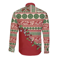 Fiji Marau na Kerisimasi Long Sleeve Button Shirt Red Tagimoucia Tapa Masi Tribal - Polynesian Pride