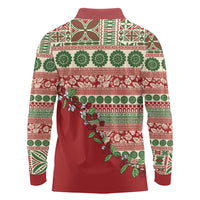 Fiji Marau na Kerisimasi Long Sleeve Polo Shirt Red Tagimoucia Tapa Masi Tribal - Polynesian Pride