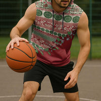 Fiji Marau na Kerisimasi Sleeveless Hoodie Red Tagimoucia Tapa Masi Tribal - Polynesian Pride