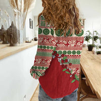 Fiji Marau na Kerisimasi Women Casual Shirt Red Tagimoucia Tapa Masi Tribal LT9 - Polynesian Pride