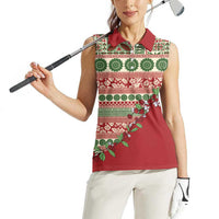 Fiji Marau na Kerisimasi Women Sleeveless Polo Shirt Red Tagimoucia Tapa Masi Tribal LT9 - Polynesian Pride