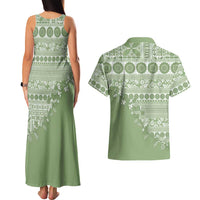 Fiji Marau na Kerisimasi Couples Matching Tank Maxi Dress and Hawaiian Shirt Sage Green Tagimoucia Tapa Masi Tribal LT9 - Polynesian Pride