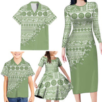 Fiji Marau na Kerisimasi Family Matching Long Sleeve Bodycon Dress and Hawaiian Shirt Sage Green Tagimoucia Tapa Masi Tribal LT9 - Polynesian Pride