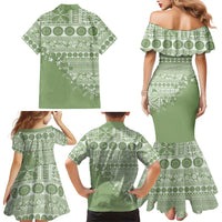 Fiji Marau na Kerisimasi Family Matching Mermaid Dress and Hawaiian Shirt Sage Green Tagimoucia Tapa Masi Tribal LT9 - Polynesian Pride
