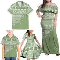 Fiji Marau na Kerisimasi Family Matching Off Shoulder Maxi Dress and Hawaiian Shirt Sage Green Tagimoucia Tapa Masi Tribal LT9 - Polynesian Pride