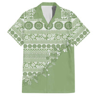 Fiji Marau na Kerisimasi Family Matching Off Shoulder Short Dress and Hawaiian Shirt Sage Green Tagimoucia Tapa Masi Tribal LT9 Dad's Shirt - Short Sleeve Green - Polynesian Pride