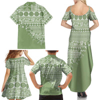 Fiji Marau na Kerisimasi Family Matching Summer Maxi Dress and Hawaiian Shirt Sage Green Tagimoucia Tapa Masi Tribal LT9 - Polynesian Pride