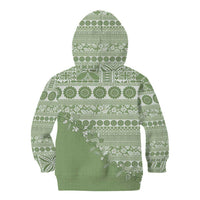 Fiji Marau na Kerisimasi Kid Hoodie Sage Green Tagimoucia Tapa Masi Tribal LT9 - Polynesian Pride