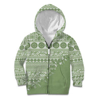 Fiji Marau na Kerisimasi Kid Hoodie Sage Green Tagimoucia Tapa Masi Tribal LT9 Zip Hoodie Green - Polynesian Pride