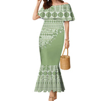 Fiji Marau na Kerisimasi Mermaid Dress Sage Green Tagimoucia Tapa Masi Tribal LT9 Women Green - Polynesian Pride
