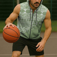 Fiji Marau na Kerisimasi Sleeveless Zip Hoodie Sage Green Tagimoucia Tapa Masi Tribal LT9 - Polynesian Pride