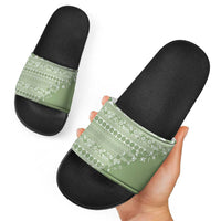 Fiji Marau na Kerisimasi Slide Sandals Sage Green Tagimoucia Tapa Masi Tribal - Polynesian Pride