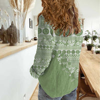 Fiji Marau na Kerisimasi Women Casual Shirt Sage Green Tagimoucia Tapa Masi Tribal LT9 - Polynesian Pride