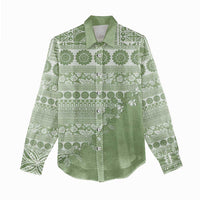 Fiji Marau na Kerisimasi Women Casual Shirt Sage Green Tagimoucia Tapa Masi Tribal LT9 - Polynesian Pride