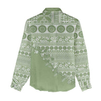 Fiji Marau na Kerisimasi Women Casual Shirt Sage Green Tagimoucia Tapa Masi Tribal LT9 - Polynesian Pride