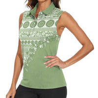 Fiji Marau na Kerisimasi Women Sleeveless Polo Shirt Sage Green Tagimoucia Tapa Masi Tribal LT9 - Polynesian Pride