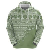 Fiji Marau na Kerisimasi Zip Hoodie Sage Green Tagimoucia Tapa Masi Tribal LT9 - Polynesian Pride