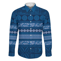 Fiji Marau na Kerisimasi Family Matching Mermaid Dress and Hawaiian Shirt Blue Tapa Masi Inspired Christmas LT9 Dad's Shirt - Long Sleeve Blue - Polynesian Pride