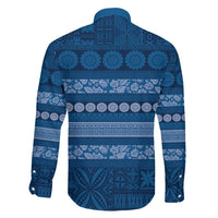 Fiji Marau na Kerisimasi Family Matching Off The Shoulder Long Sleeve Dress and Hawaiian Shirt Blue Tapa Masi Inspired Christmas LT9 - Polynesian Pride