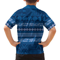 Fiji Marau na Kerisimasi Family Matching Off Shoulder Short Dress and Hawaiian Shirt Blue Tapa Masi Inspired Christmas LT9 - Polynesian Pride