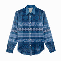 Fiji Marau na Kerisimasi Women Casual Shirt Blue Tapa Masi Inspired Christmas - Polynesian Pride