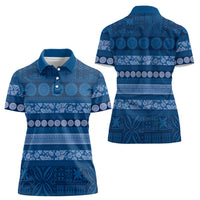 Fiji Marau na Kerisimasi Women Polo Shirt Blue Tapa Masi Inspired Christmas - Polynesian Pride