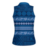 Fiji Marau na Kerisimasi Women Sleeveless Polo Shirt Blue Tapa Masi Inspired Christmas LT9 - Polynesian Pride