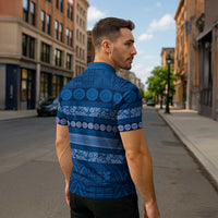 Fiji Marau na Kerisimasi Zipper Polo Shirt Blue Tapa Masi Inspired Christmas - Polynesian Pride