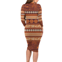 Fiji Marau na Kerisimasi Family Matching Long Sleeve Bodycon Dress and Hawaiian Shirt Gold Tapa Masi Inspired Christmas LT9 - Polynesian Pride