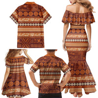 Fiji Marau na Kerisimasi Family Matching Mermaid Dress and Hawaiian Shirt Gold Tapa Masi Inspired Christmas LT9 - Polynesian Pride